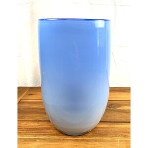West Elm Blue Ombre Glass Vase 10" Modern Handblown Style Cylinder